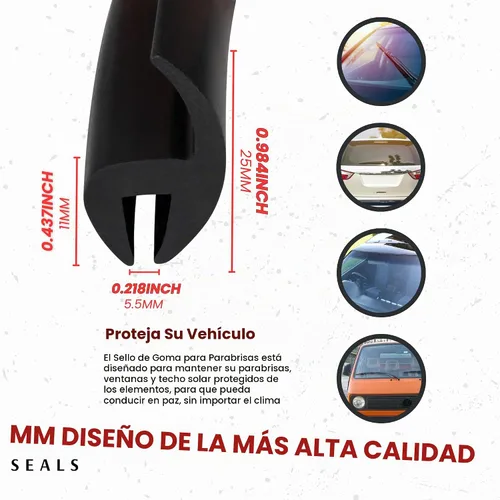 Vista 3 de Seal Rubber Moldeo universal de goma para parabrisas (5 pies, negro, EPDM)