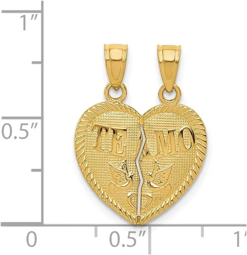 Vista 3 de Colgante de corazón TEAMO de oro amarillo de 14 quilates con corte de diamante (L- 0.843 in, W- 0.614 in) Regalo para mujer, Metal, No es una piedra