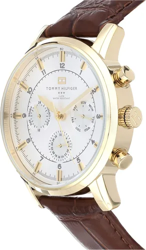 Vista 3 de Tommy Hilfiger Reloj dorado con malla de cuero color café para hombre 1790874