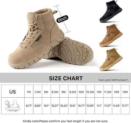 Vista 8 de FREE SOLDIER Botas de trabajo duraderas para hombre, 6 pulgadas, ligeras, impermeables, botas de senderismo, botas tácticas de cuero de gamuza