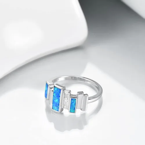 Vista 5 de POTOPYY Anillo de ópalo para mujer, plata de ley S925, anillo de ópalo de fuego azul, joyería de ópalo creado para mujer, regalo de cumpleaños