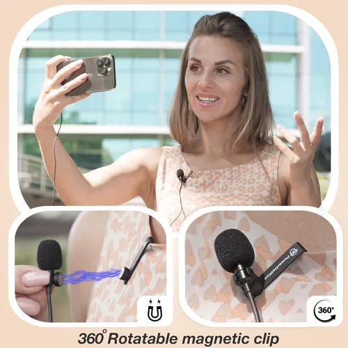 Vista 2 de Micrófono omnidireccional de solapa Lavalier Profesional con sistema de fácil prensado para grabar, Youtube/Entrevista