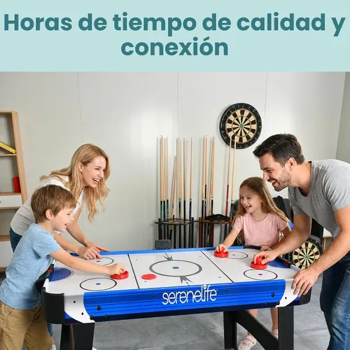 Vista 5 de SereneLife 58in Powered Air Hockey Table Upgraded 700mA 12v 2X Powerful Motor, 4 Player 4 Pucks 2 Pushers, Full-Size Arcade Style, Inline Power