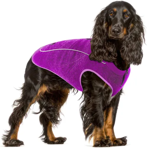 Vista 10 de Suéter de forro polar aislado para perros Chaleco ligero y cálido para perro Puerto con cremallera para arnés Chaqueta de invierno para clima