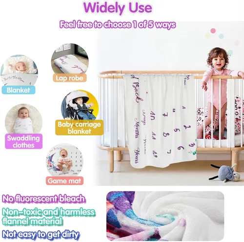 Vista 6 de Manta mensual de hitos para bebé, 51 x 40 pulgadas, manta de regalo para baby shower, manta de felpa suave para niños y niñas, mantas unisex