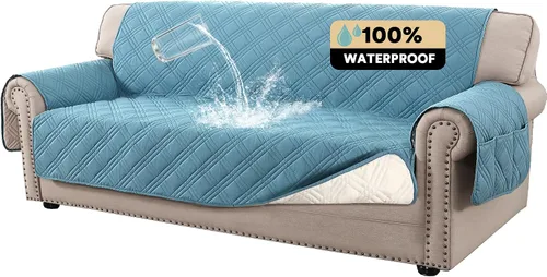 Vista 16 de PrinceDeco Fundas 100% impermeables para sofá biplaza de 2 cojines, fundas impermeables y lavables para sofá con bolsillo lateral, protector