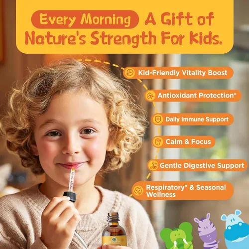 Vista 6 de Natural Kids Herbal Morning Drops – Verdes líquidos diarios + mezcla de superalimentos antioxidantes con saúco, espirulina, goji y arándano, suave