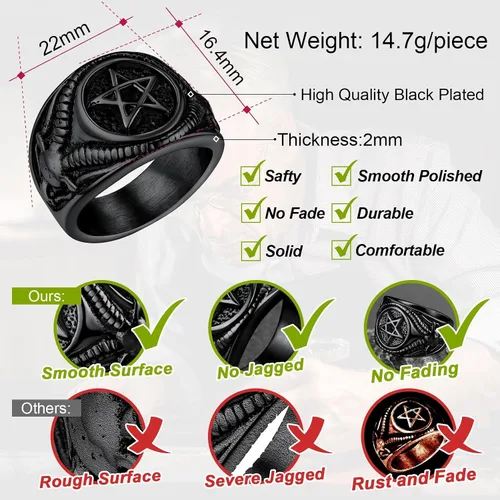 Vista 4 de FaithHeart Satanic Jewelry - Anillos de cabra baphomet con símbolo de Lucifer Satanás para hombres y mujeres talla 7891011121314 personalizado