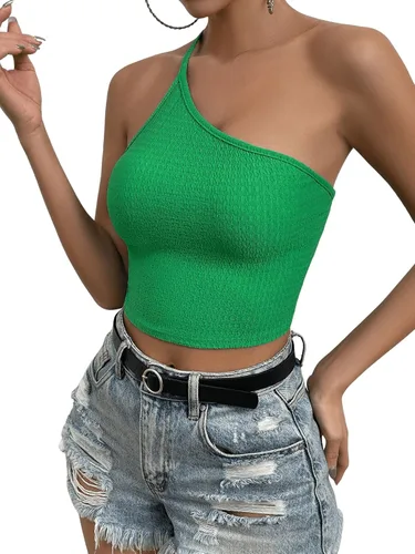 Vista 4 de SweatyRocks Camiseta sin mangas de un hombro para mujer, con lazo en la espalda, ajustada, para discoteca