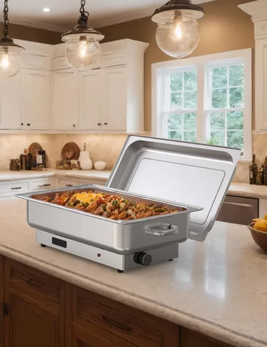 Vista 7 de GarveeHome Juego de bufé eléctrico de acero inoxidable con 1 sartén y tapa de 9 cuartos de galón, control de temperatura de 400 W, 86-200 °F