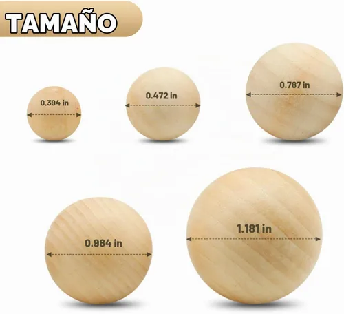 Vista 3 de Blulu 122 bolas redondas de madera sin terminar, bola de madera natural