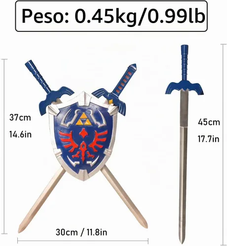 Vista 2 de Blue Shield Japanese Anime Game Cosplay Sword Hylian Shield Metal/PVC