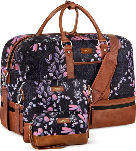 Vista 48 de IBFUN Bolsas de fin de semana para mujer, bolsa grande de lona para viaje, bolsa de viaje con compartimento para zapatos, 21 pulgadas, juego de 3