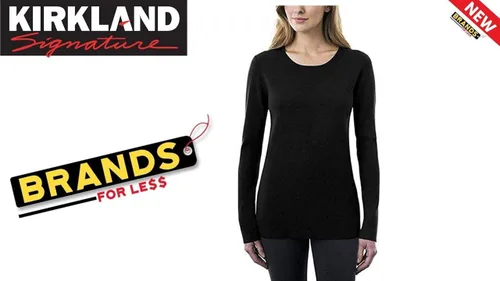 Vista 2 de Kirkland Signature Suéter con cuello redondo para mujer, Gris oscuro, XS