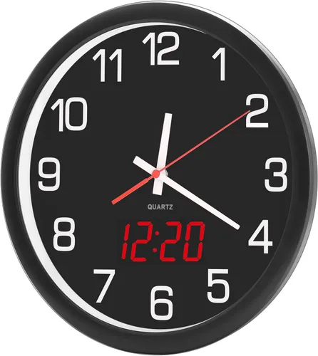 Vista 7 de Reloj de pared analógico de 12 pulgadas, silencioso, sin tictac, reloj de pared grande de cuarzo con LED nocturno, reloj de pared decorativo a