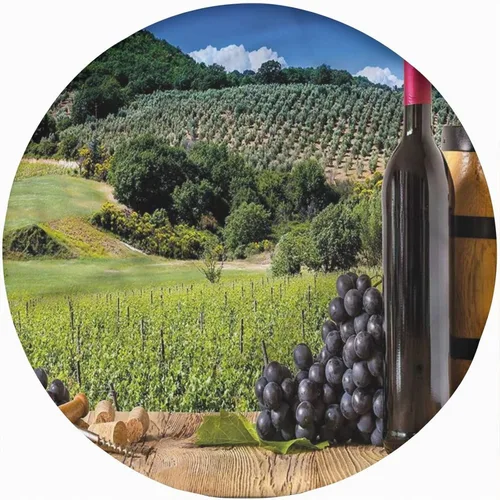 Vista 15 de Mantel redondo ajustado para bodega, diseño de nubes de amanecer en la Toscana con borde elástico, estampado de poliéster, se adapta a mesa redonda