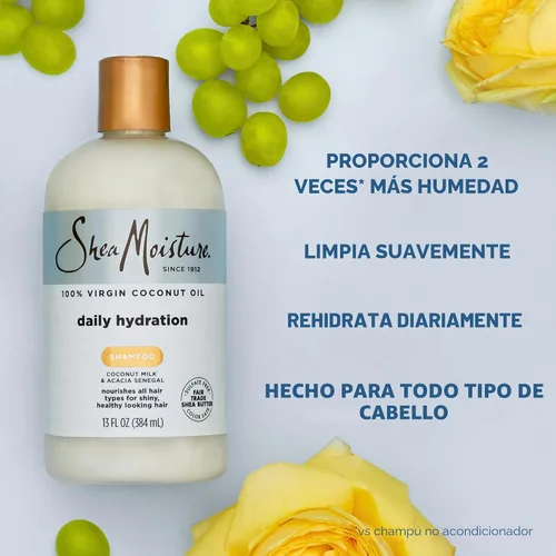 Vista 5 de SheaMoisture Champú de hidratación diaria para todo tipo de cabello, 100% aceite de coco virgen, sin sulfatos, 13 onzas