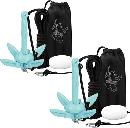 Vista 45 de Lounsweer Paquete de 2 anclajes de kayak marino de 1.5/3.5 libras, kit de anclaje plegable para barco, kayak, pesca, accesorios para botes pequeños