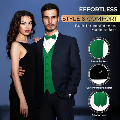 Vista 3 de Conjunto de chaleco formal sólido para hombre, esmoquin, chaleco y pajarita para traje o esmoquin