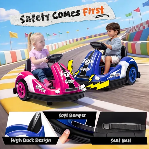 Vista 7 de Coche parachoques para niños con rueda grande, 3.1 MPh máximo, auto parachoques de 12 V con control remoto, automóvil eléctrico con calcomanías