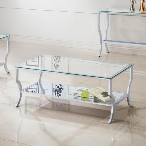 Vista 2 de Coaster Home Furnishings - Saide - Mesa de centro rectangular con estante inferior de espejo, patas curvas, base de metal - Sala de estar - 47
