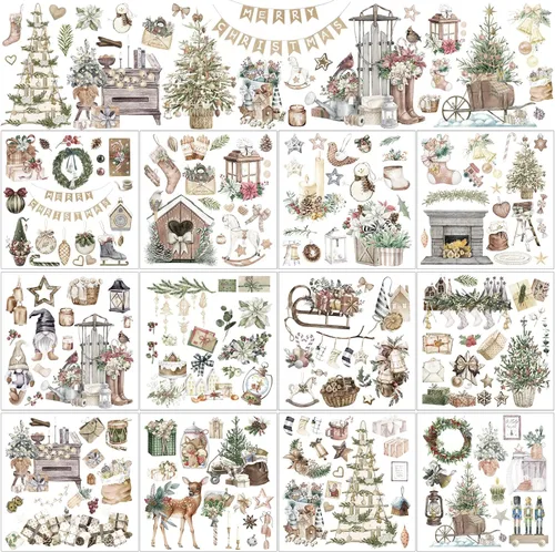 Vista 21 de BBTO 12 hojas de transferencia de Navidad para manualidades y muebles, calcomanías de transferencia de Navidad, calcomanías de invierno para madera