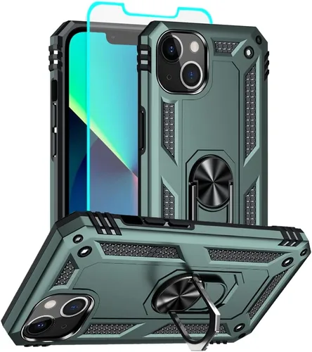 Vista 28 de Funda para iPhone 12/12 Pro, grado militar, anillo a prueba de golpes, verde militar