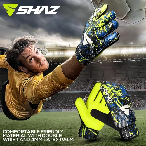 Vista 4 de Shaz Guantes de portero de fútbol para niños y jóvenes, guantes de portero de fútbol Funky antideslizantes de 0.157 in con palma de látex con agarre