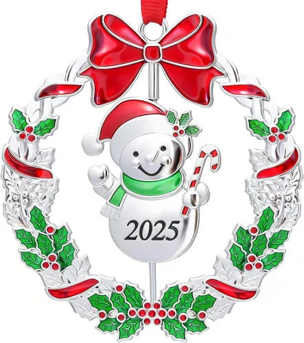 Vista 9 de Adornos de Navidad, Adornos Metálicos para Árbol de Navidad con Fecha 2025 Plateados Giratorios Divertidos Adornos de Navidad Decorativos Decoración