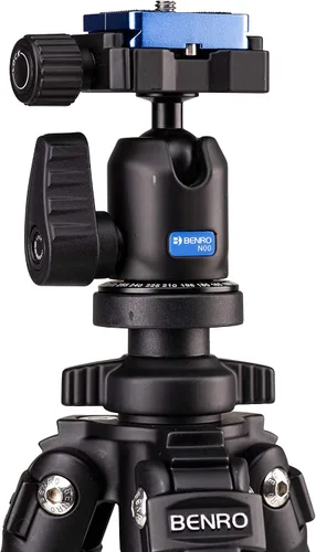 Vista 5 de Kit de trípode de aluminio delgado Benro – Trípode de viaje ligero con cabeza de bola N00, placa Arca-Swiss, cerraduras de giro y estuche