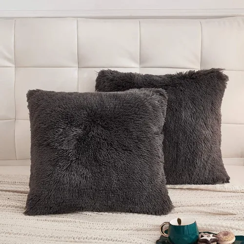 Vista 32 de LIFEREVO Paquete de 2 fundas de almohada de piel sintética, serie de lujo decorativa para el hogar de felpa peluda, funda de almohada peluda súper