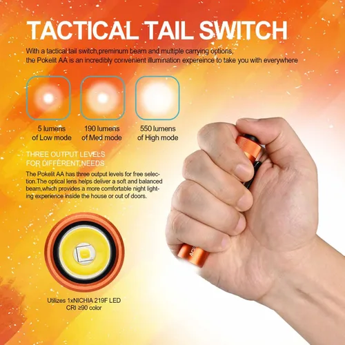 Vista 3 de ACEBEAM Pokelit AA linterna mini recargable con clip, linterna de bolsillo EDC de 550 lúmenes altos, linterna pequeña súper brillante, linterna LED