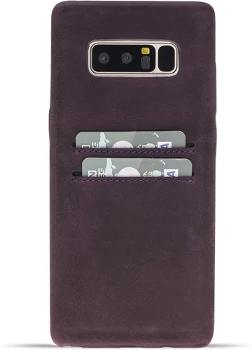 Vista 11 de HARDISTON Funda de piel auténtica hecha a mano para Samsung Galaxy Note 8, funda a presión con 2 ranuras para tarjetas de crédito, carga Marrón