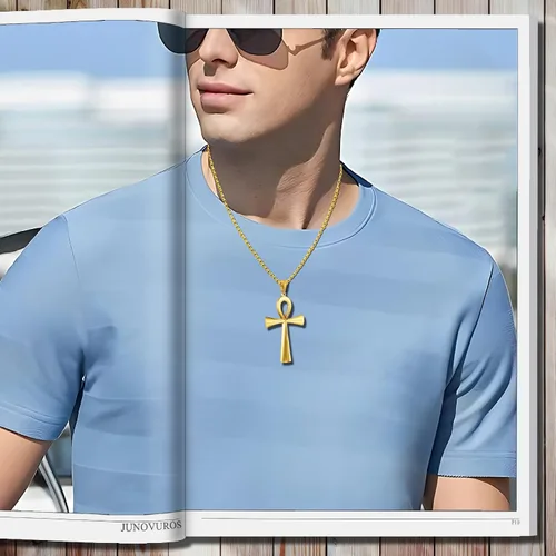 Vista 6 de JUNOVUROS Collar con colgante de cruz de Ankh antigua de 18 a 28 pulgadas para hombres, mujeres, niños y niñas, acero inoxidable 316L con tamaños
