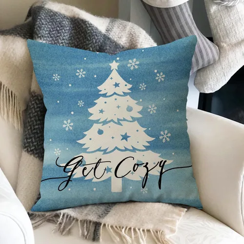 Vista 5 de Fahrendom Juego de 4 fundas de almohada decorativas con diseño de copo de nieve de invierno de 20 x 20 pulgadas, diseño de hojas de árbol de Navidad
