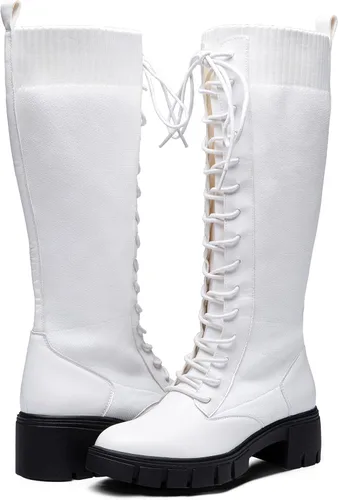 Vista 3 de Vepose Botas altas hasta la rodilla con plataforma de encaje 953 para mujer con tacón grueso y cómodo