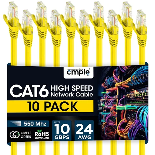 Vista 28 de Cmple - Cable Ethernet Cat 6 de 1.5 pies, cables de conexión Cat6, cable LAN de 10 Gbps, cable de red de 550 MHz, conectores RJ45, compatible