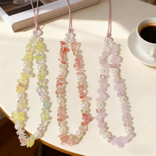 Vista 8 de Phone Charm Beaded Camera Wrist Strap Cute Chain Lanyard Wristlet 3 piezas de cristal