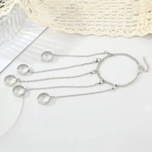 Vista 3 de Pulsera de cadena punk para mujer, ajustable, gótico, genial, apilable, arnés de mano, anillos de cadena, pulsera Eboy Egirls Hiphop Rock