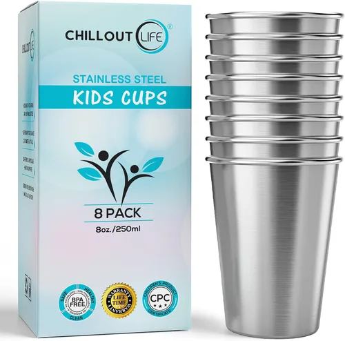 Vista 10 de CHILLOUT LIFE Vasos de acero inoxidable para niños y adultos de 12 onzas – Vasos de metal apilables para el hogar y actividades al aire libre, sin
