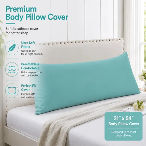 Vista 2 de EVOLIVE Funda de almohada corporal de microfibra ultrasuave de 21 x 54 pulgadas con cierre de cremallera oculto