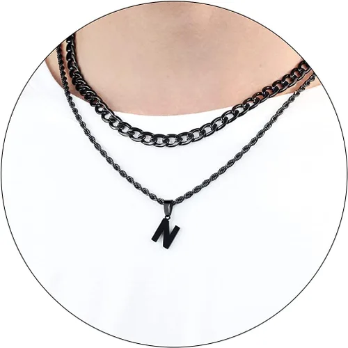 Vista 68 de SENRAN Collar con inicial en capas de la A a la Z para hombre, cadena de cuerda torcida de acero inoxidable de 18 a 20 pulgadas, dije de letra