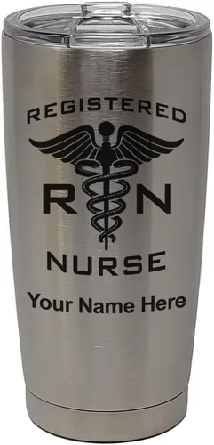 Vista 52 de LaserGram Vaso aislado al vacío de 20 onzas, enfermera registrada RN, grabado personalizado incluido (negro)