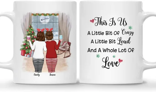Vista 10 de Gossby Taza de café de Navidad personalizada para amigas, regalos de amistad personalizados para mujeres con diseño, nombre, regalos de mujer