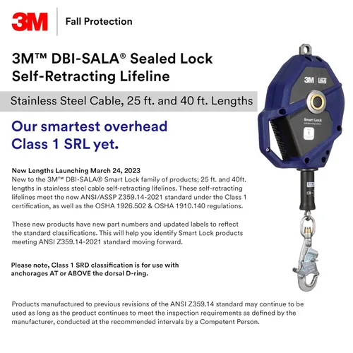 Vista 5 de 3M DBI-SALA Smart Lock Autoretráctil Lifeline 3503875, cable de acero inoxidable, 25 pies (24.9 ft), Clase 1