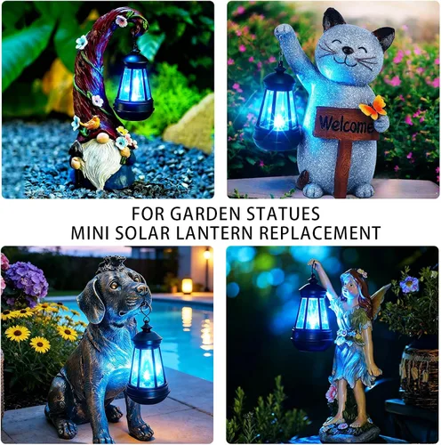 Vista 4 de Mini Solar Lantern Lights Replacement for Outdoor Statue, Blue Solar Lights Small Hanging Lantern Replacement, Waterproof Garden Decor Outdoor