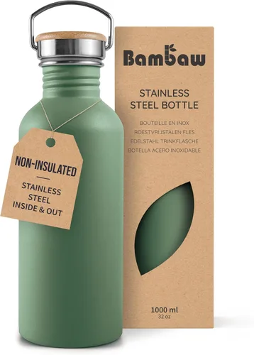 Vista 26 de Bambaw Botella de agua de acero inoxidable de 16 onzas, botella deportiva azul marino, no aislada, de pared simple, botella de agua pequeña de metal