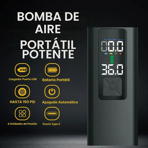 Vista 2 de Inflador de Neumáticos Compresor de Aire Portátil 150PSI Bomba de Aire Automática para Neumático de Coche Accesorios de Coche con Manómetro Digital