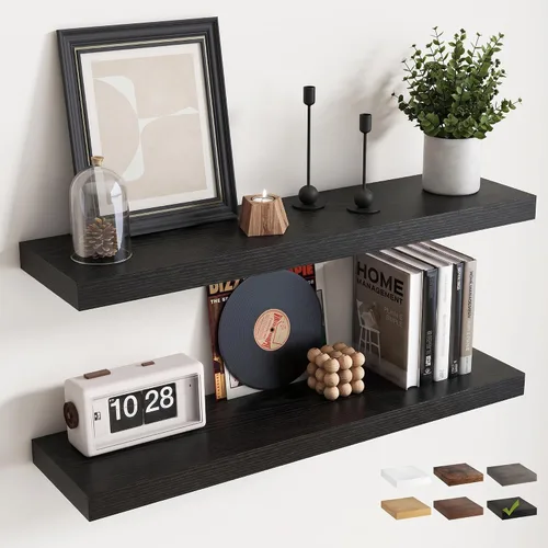 Vista 16 de 16 Inch Floating Shelves for Wall 2 Pack, 8"D Wood Grain Bathroom Shelves Acabado negro