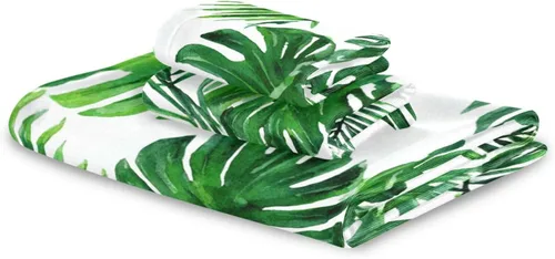Vista 8 de Vdsrup Juego de 3 toallas de baño de verano con hojas de palma tropical, toallas de mano de hojas de selva tropical, toalla suave y fina